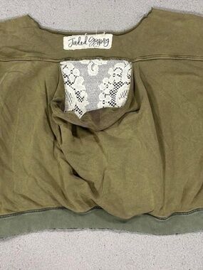 Jaded Gypsy SweatShirt Womens L/XL Green Cropped Lace Back Boho Solar